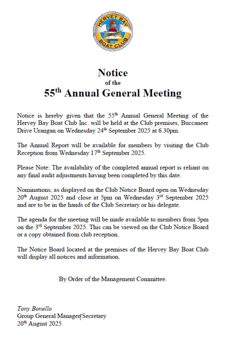 png Notice of Herevy Bay Boat Club Inc 55th Annual General Meeting 2025